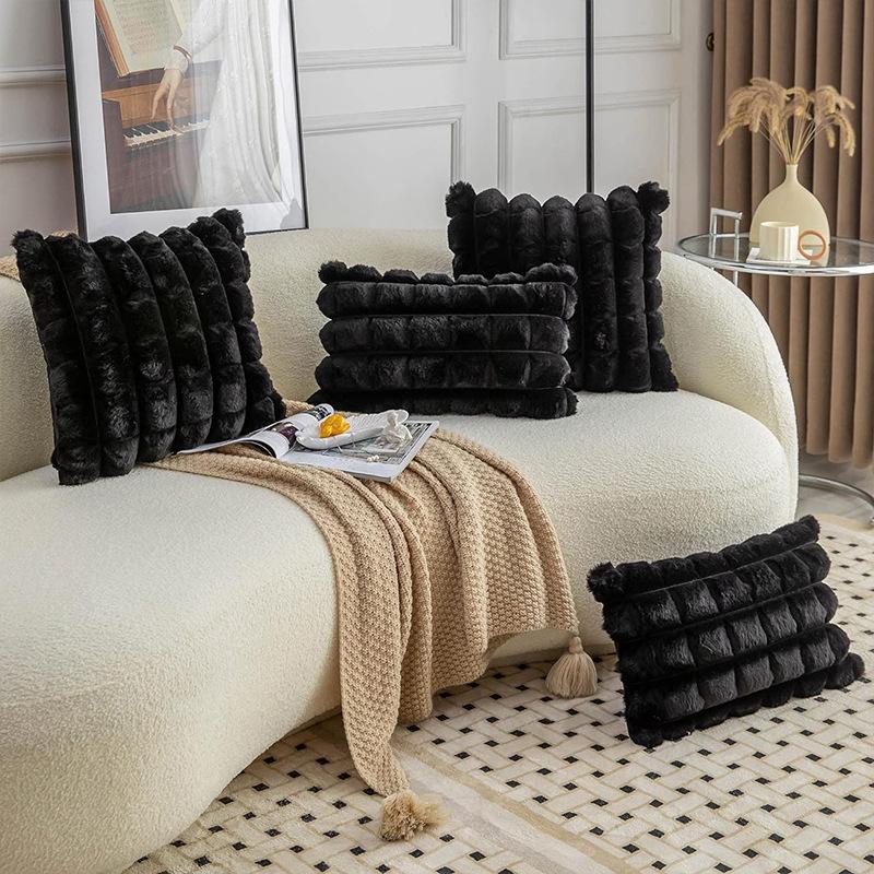 Rabbit Velvet Cushion Oversized Cutout Luxury Cushion Autumn and Winter Solid Color Cushion Living Room Sofa Luxury Cushion Pillow Cover