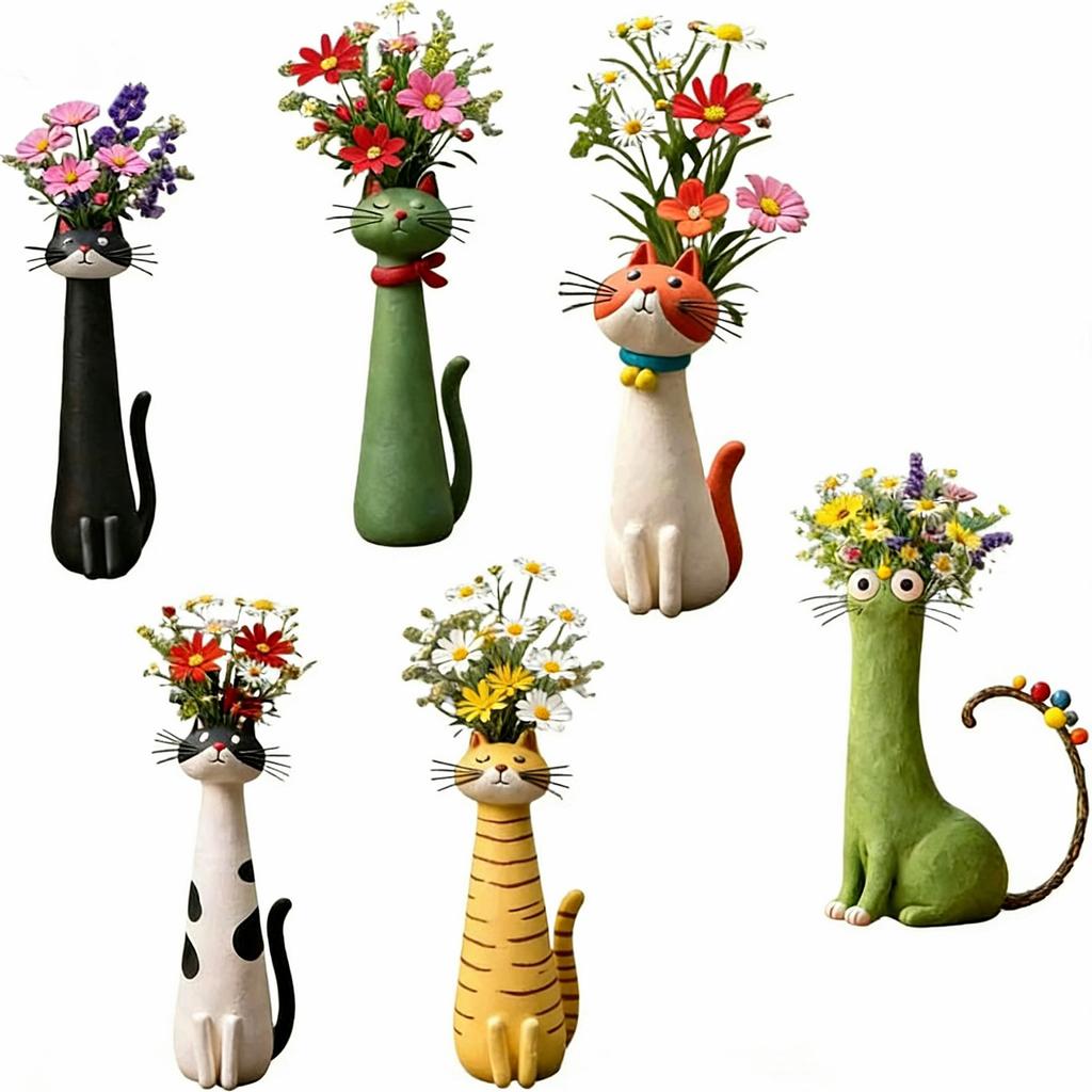 Handcrafted Ceramic Cat Vase Desktop Ornaments Unique Whimsical Cats Vases for Foyer Living Room Fireplace Bedroom Kitchen