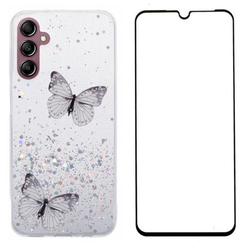 

For Samsung Galaxy A14 4G/5G Case TPU Shiny Butterfly Phone Cover with HD Film White