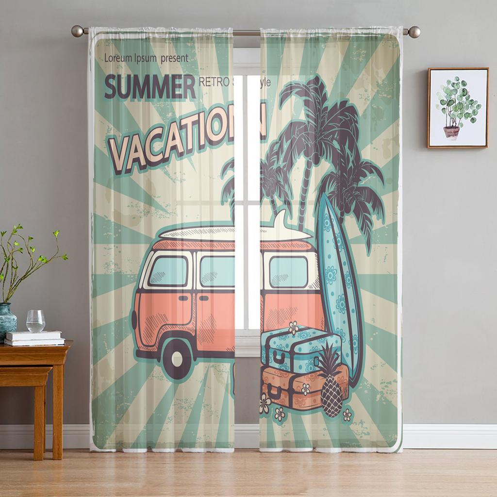 Motorcycle Highway Retro Style Chiffon Sheer Curtains for Living Room Bedroom Home Decoration Window Voiles Tulle Curtain