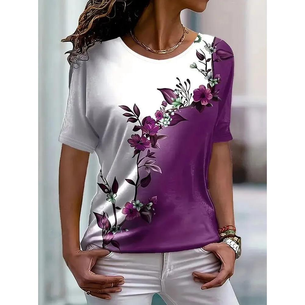 Fashion Flower Print Women's Top Casual Loose Short Sleeves Comfortable Versatile T-Shirts Women’s