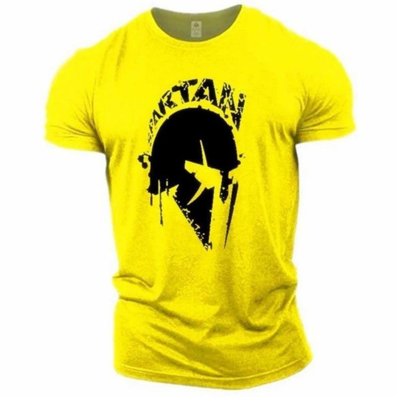 Men's Comfortable and Breathable Round Neck T-shirt Spartan Warrior Print Pattern Suitable for Summer Outdoor Casual Wear