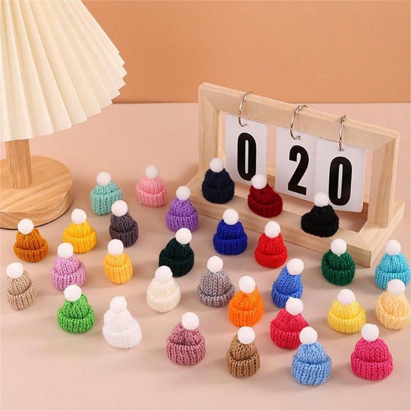 20pcs Mini Knitted Christmas Hats, Handmade DIY Party Decorations, Polyester, No Feather, Hand Wash Only, Festive Home