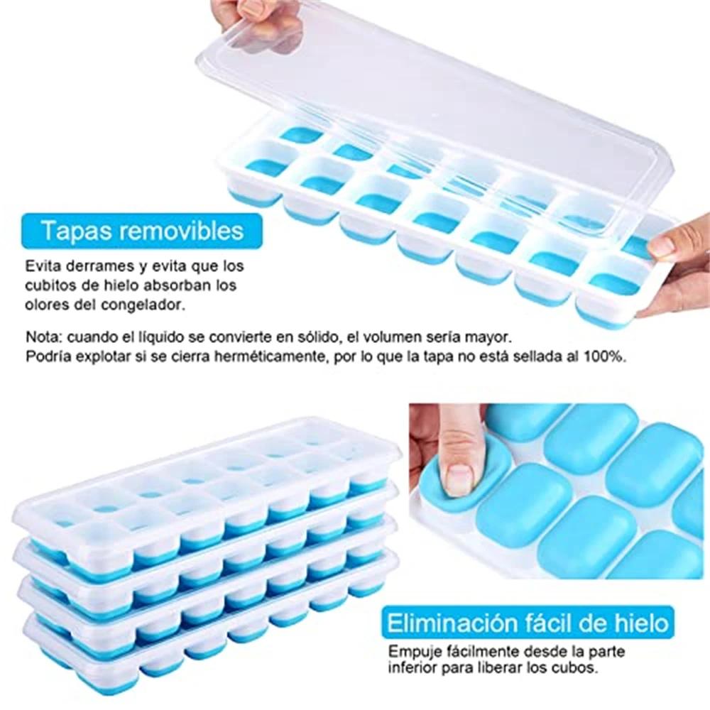 Ice Cube Trays 14 Grids Silicone Ice Cube Molds with Removable Lid Easy-Release For Cocktail Freezer Kitchen Tools
