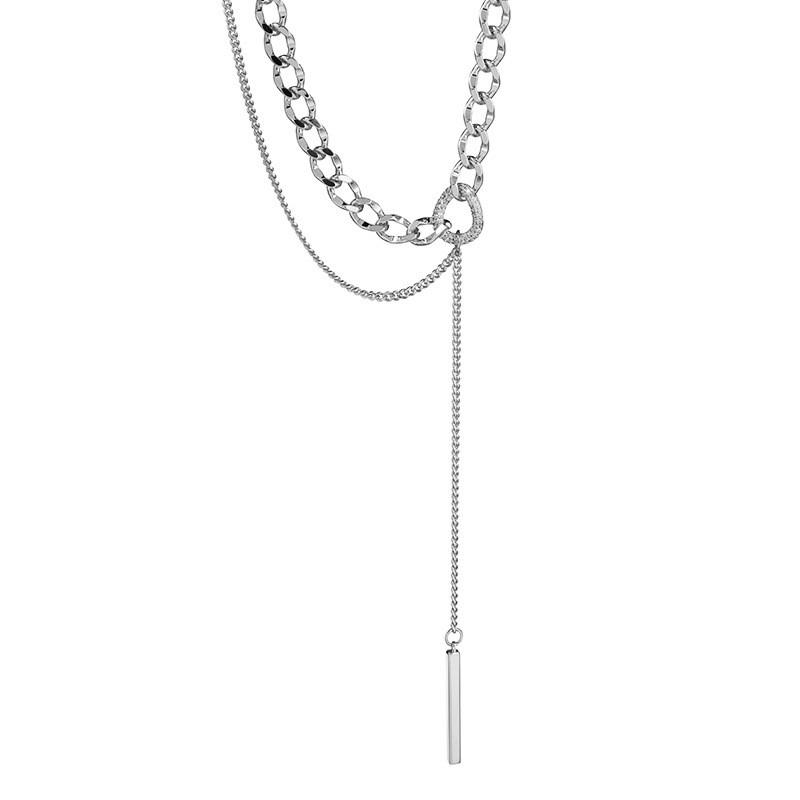 Womens Geometric Elegant Titanium Steel Chain Necklace With Luxe Tassel Features For Versatile Wear