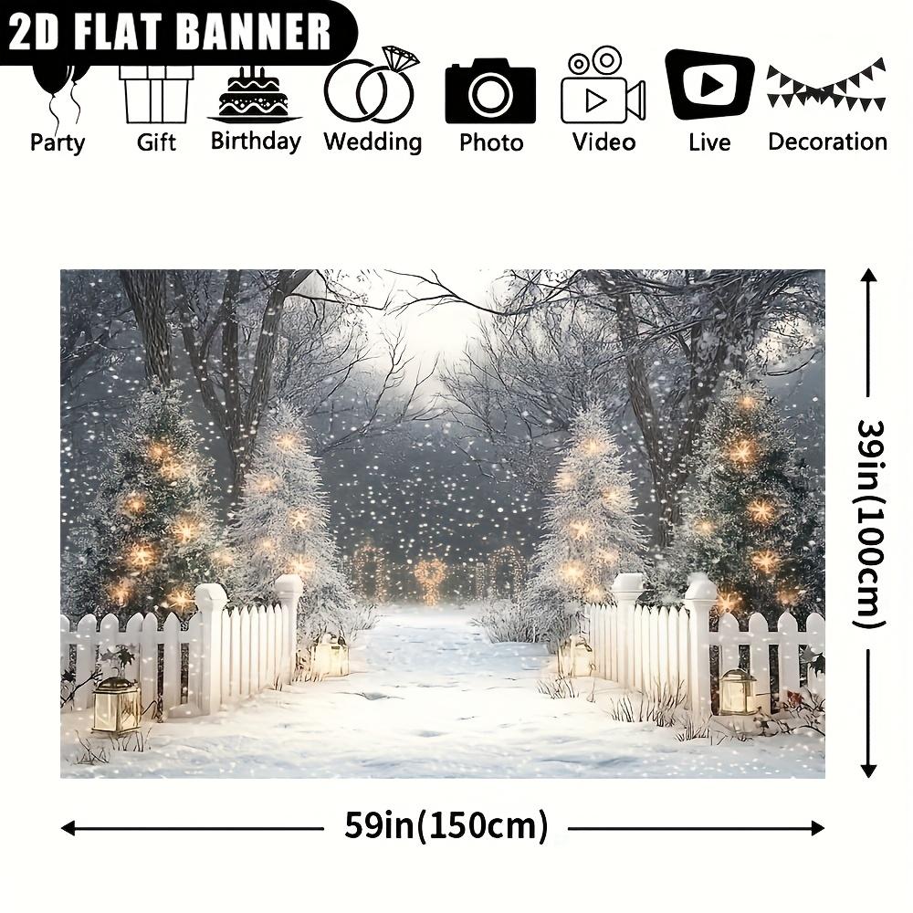 2D flat banner 1 piece winter Christmas flag 70.8x90.5 inches flashing scene of pine trees in a snow forestzyc