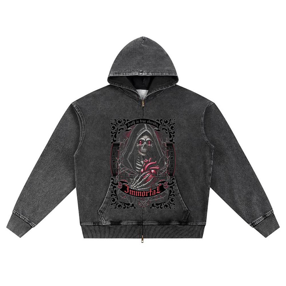 DTG Print Knitted Denim Zip-Up Hoodie Immortal Brother Print Zipper Hoodies  