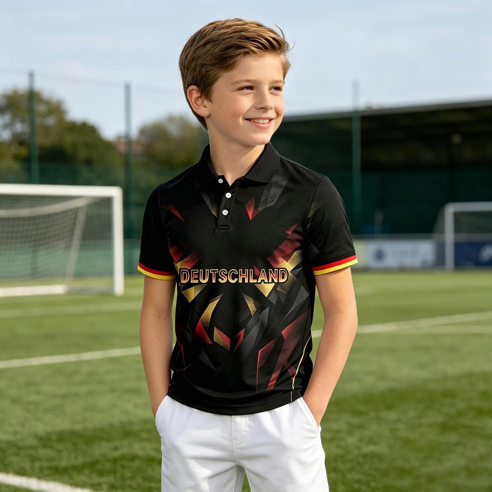 Boys Polo Shirt Germany Fan Short Sleeve Casual Breathable Top Children Polo Shirt Featuring Germany Flag Print Classic Summer Germany T-Shirt 120 чёрный