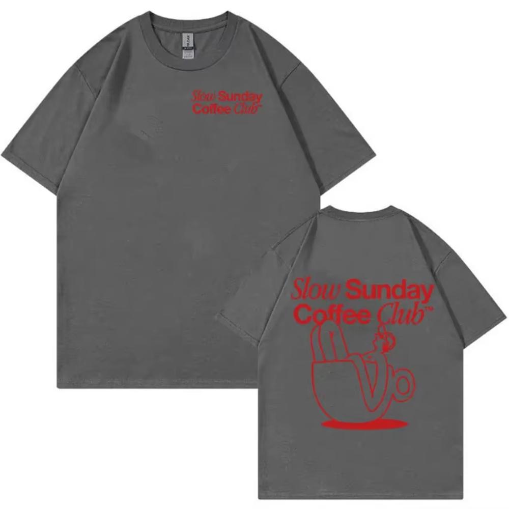 

Slow Sunday Coffee Club Cartoon Funny Meme T Shirts Men Women Retro Harajuku Fashion T-shirt Oversized Cotton Tshirt Tops 3XL