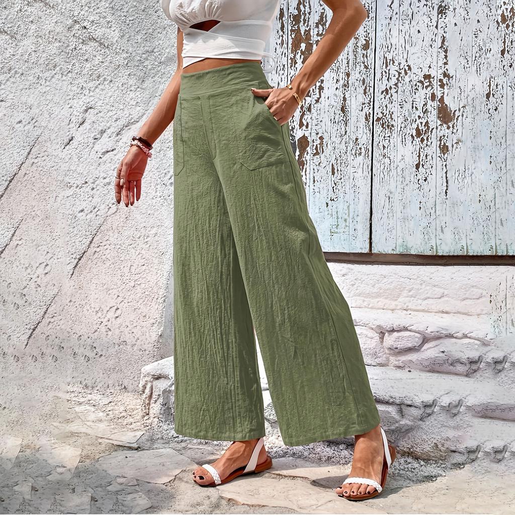 Women’s High Waist Loose Fit Wide Leg Pants Solid Casual Trousers for Office and Everyday Wear Comfy Straight Leg Design
