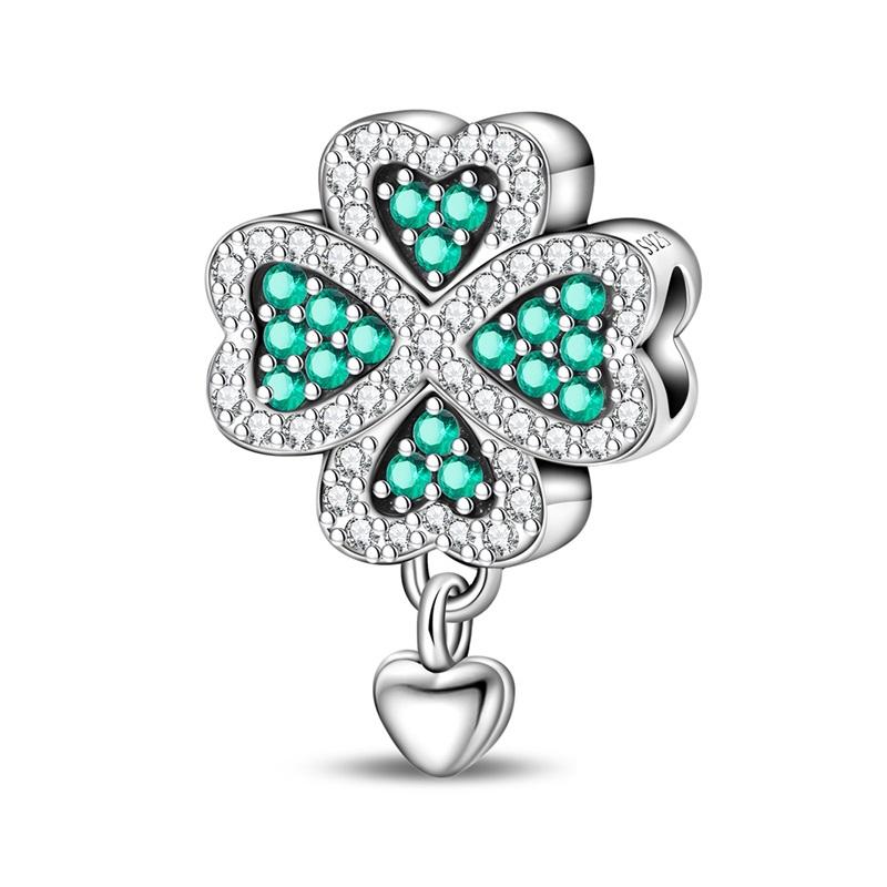 Luck Charm 925 Silver Four Leaf Clover Green Tree Frog Turtle Bead Pendant For Bracelet Women DIY Jewelry Gift