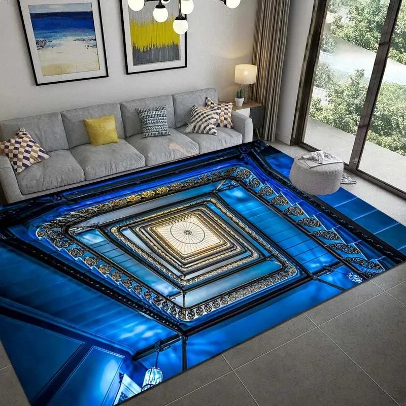 3D rotierende Treppenillusion Teppich für Wohnzimmer Bereichsteppich Schlafzimmer Heimdekoration Nachttisch Rutschfeste Fußmatte Waschbar