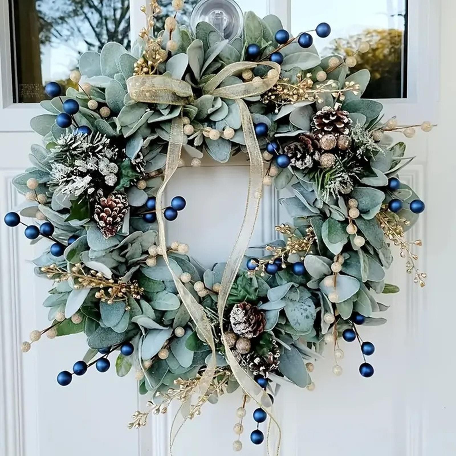

New Christmas Blue Berry Artificial Wreath Wedding Door Hanging Pinecone Decor one size