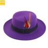 Men'S And Women'S Woolen Wool Flat Top Top Top Hat Retro Chicken Feather Jazz Hat Gentleman'S Hat Jdl-008A