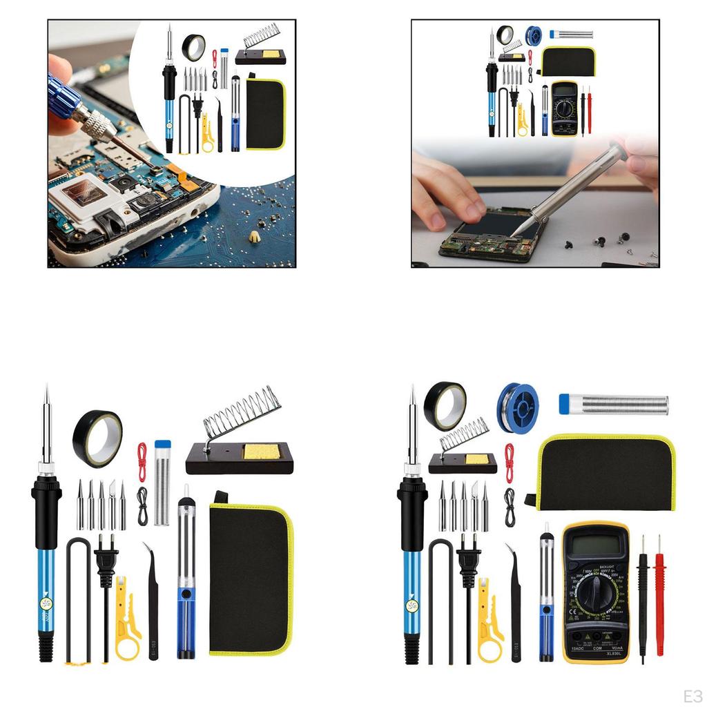 60 W Soldering Iron Set Home 200450°C Adjustable Temperature for Welding EU Without Multimeter
