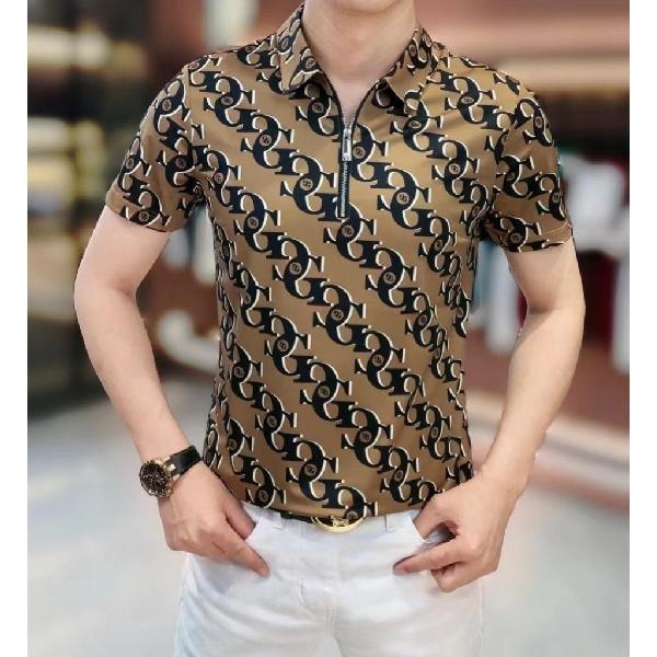 2025 Summer Trendy Casual Men's Versatile Half-Zip Polo Shirt Slim Fit Fashion Short Sleeve Simple Letter T-Shirt