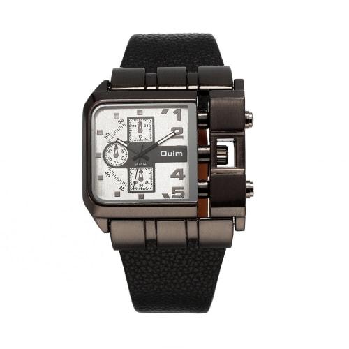 Oulm 3364 Brand Original Rectangular Unique Design Men's Watch Wide Dial Leather Strap Quartz Watch + In Stock White