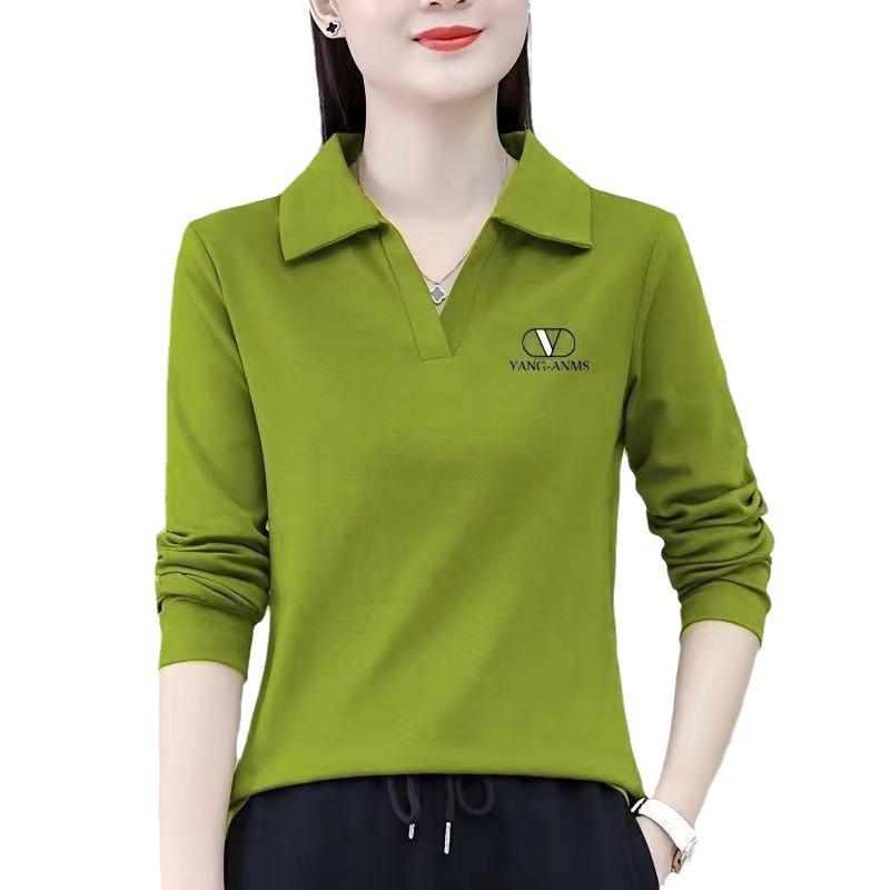 Cross-Border Women's Plus Size Long-Sleeve Polo T-Shirt – Spring, Autumn, and Winter Fashion for Middle-Aged.