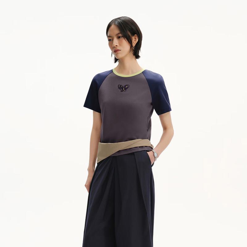 Broadcast Women's Contrast Color Round Neck Short Sleeve T-shirt