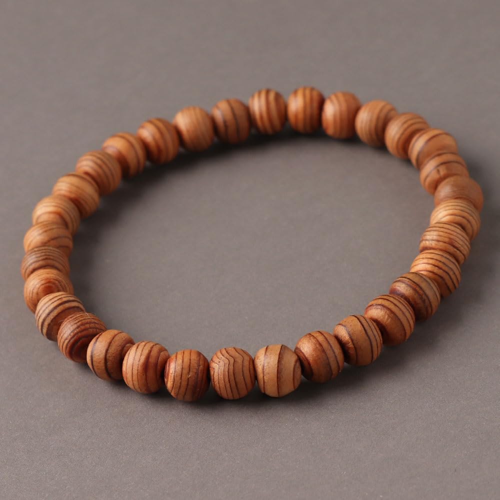 Nenju com Yakusugi-Zedernarmband, ca. 6x7 mm gerades Design Gebetsperlen-Armband aus Weltkulturerbe Yakushima-Naturholz, Amulett, Unisex, Damen und Herren