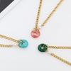 Personalized Light Luxury Stainless Steel Pearl Cuban Chain Natural Stone Pendant Round Turquoise Necklace Jewelry