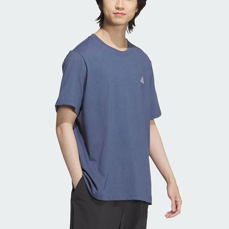 Adidas Mh Small Logo T Sport Solid Color Round Neck Short Sleeve T-Shirt Unisex Tops Legendary-Ink-Blue JI9065
