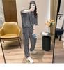 Costum cu Hanorac Larg și Pantaloni pentru Femei, Stil Coreean de Vară, Topuri cu Mânecă Scurtă Imprimate și Pantaloni, Set Casual din Două Piese
