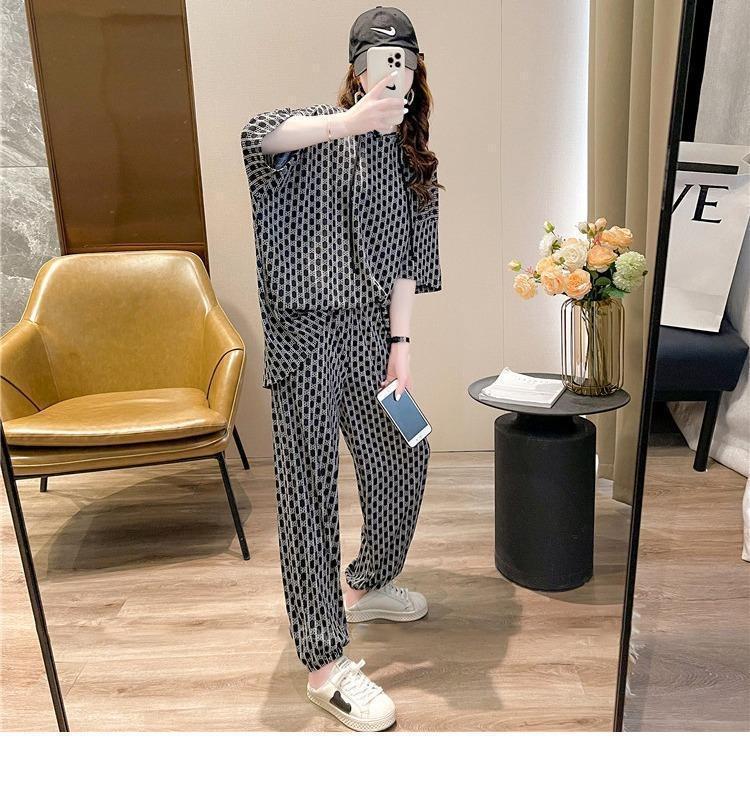 Costum cu Hanorac Larg și Pantaloni pentru Femei, Stil Coreean de Vară, Topuri cu Mânecă Scurtă Imprimate și Pantaloni, Set Casual din Două Piese