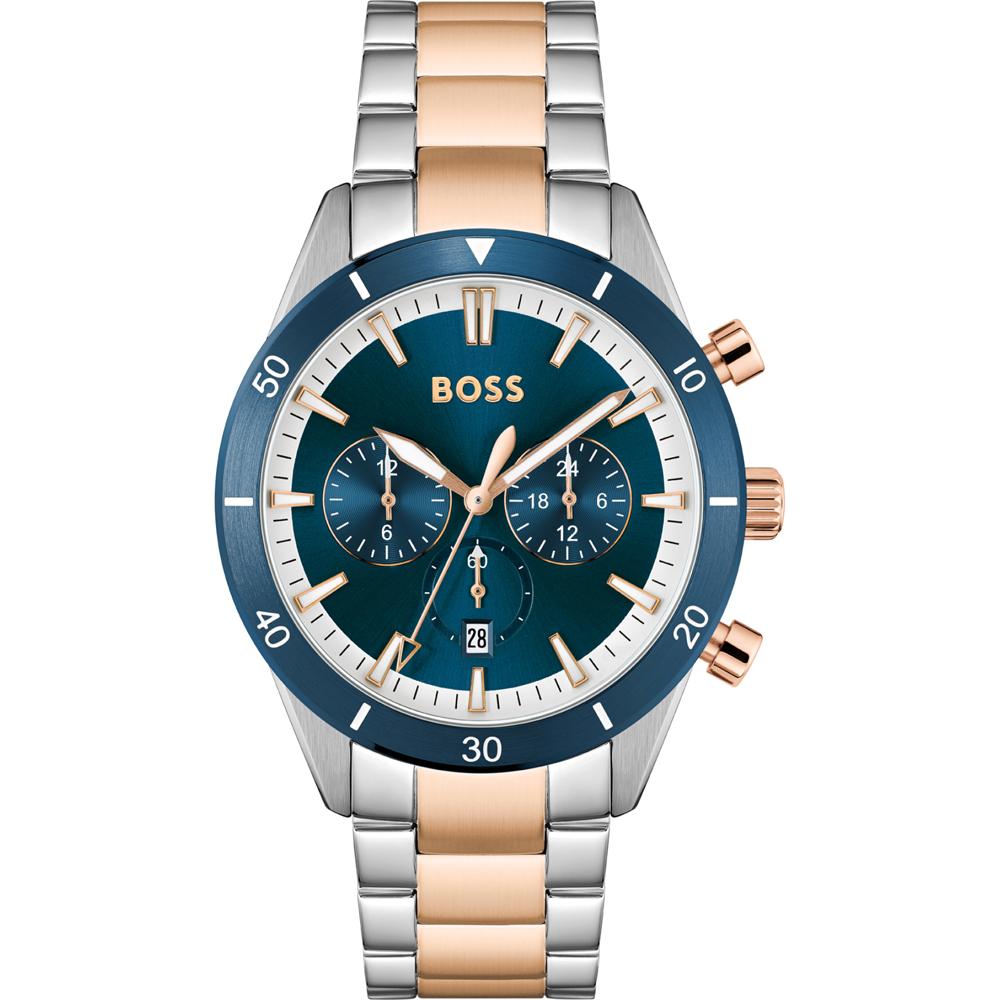 BOSS Santiago Blue Bicolor rose Metal Men s Quartz Watch 1513937 синий