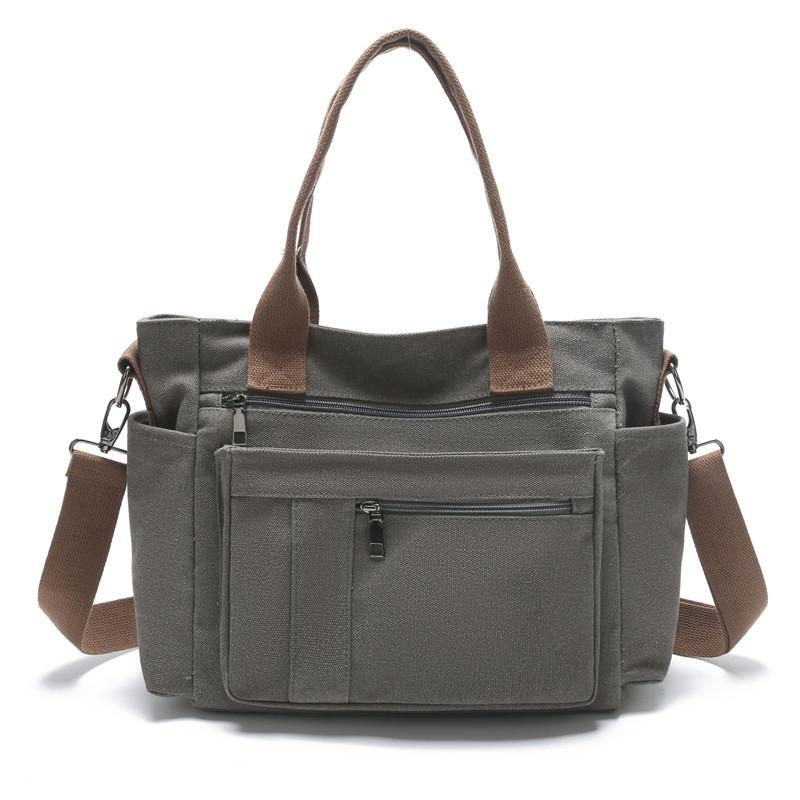 Canvas Tote Bag For Women With Multiple Pockets And Crossbody Strap For Casual Travel