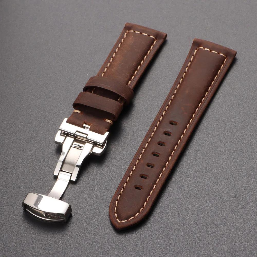 Echtes Kalbsleder Uhrenarmband für Omega Business-Uhrarmband für Seiko 22mm 20mm 26mm Schmetterlingsverschluss Nähte Braunes Armband