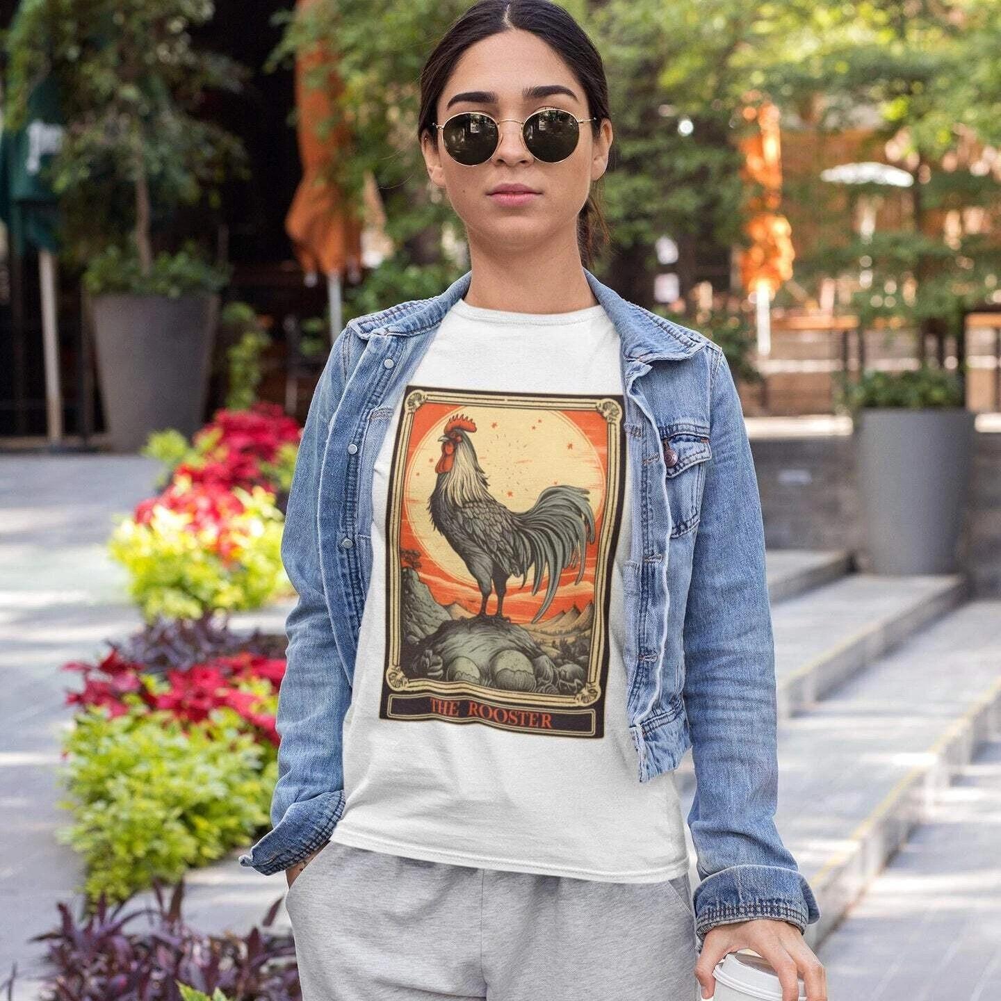 The Rooster Tarot Card Shirt, Chicken Lover Farm Life XL