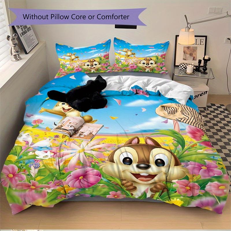 3pcs Chip & Dale Among the Flowers Quilt Cover Set - Soft and Cozy Bedroom, Guest Room and Dorm Decorative Bedding 3-Piece Set 1 Quilt Cover + 2