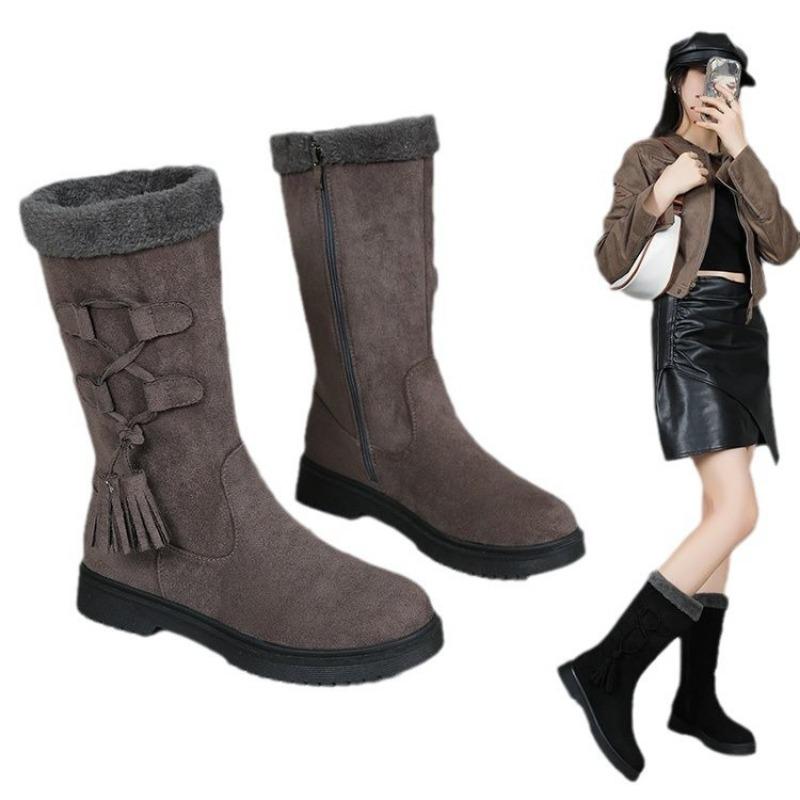 Winter new thick-soled velvet thickened snow boots for women, large size warm towel, medium boots, cotton shoes for women
