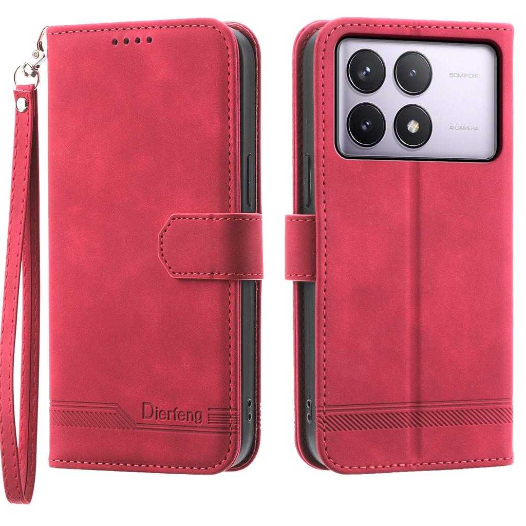 DIERFENG DF-03 For Xiaomi Poco F6 Pro 5G/Redmi K70 5G/K70 Pro 5G Wallet Phone Case Leather Cover Lines Imprinted
