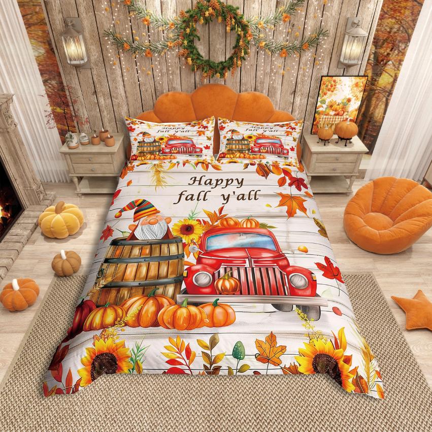 Homewish Thanksgiving Day Duvet Cover SetAutumn Harvest Bedding SetFall Pumpkin Comforter Cover Set