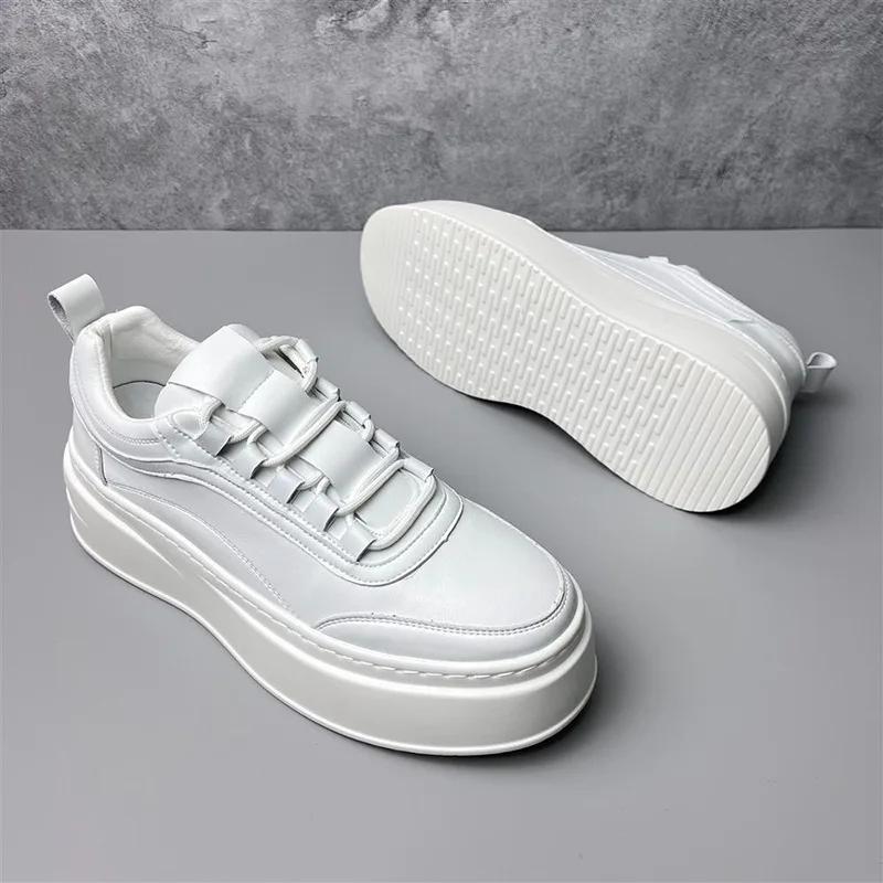 Fashion Trendy Little White Shoes for Men's New Thick Sole Breathable Board Shoes with Elevated Inner Height Sports and Casual Shoes