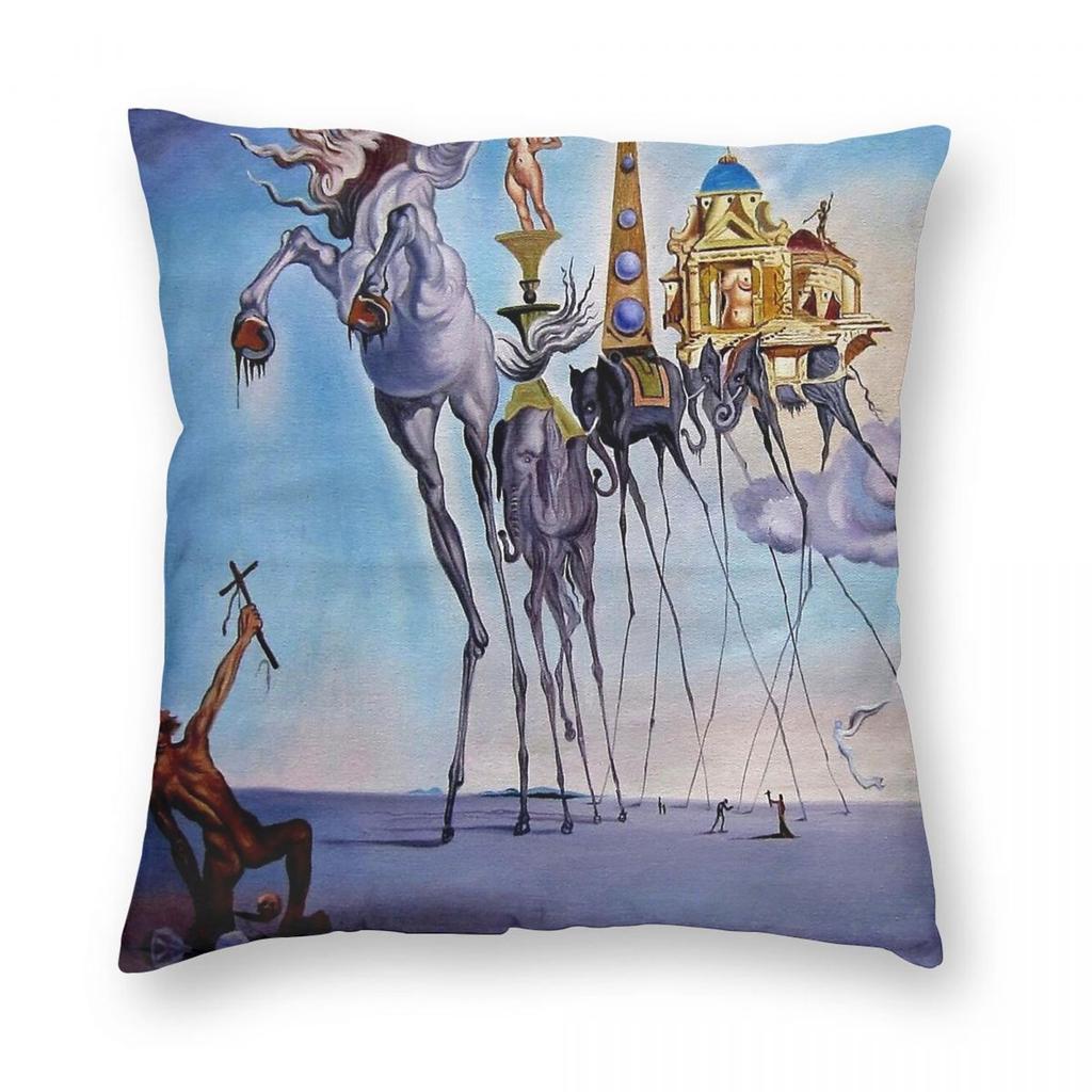 Salvador Dali De Olifanten Surrealisme Vierkante Kussensloop Polyester Linnen Fluweel Patroon Rits Decoratief Auto Kussenhoes