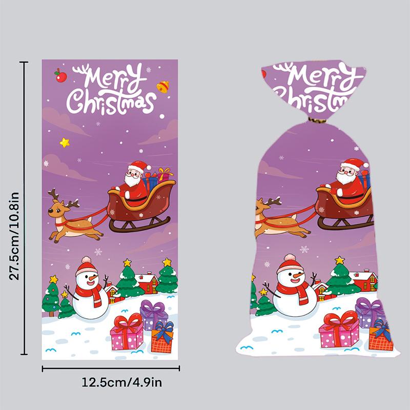 50Pcs Xmas Cookie Packing Bags With Ribbon Ties Christmas Party Treat Candy Bag Festival Party Favor Gift Printing Christmas
