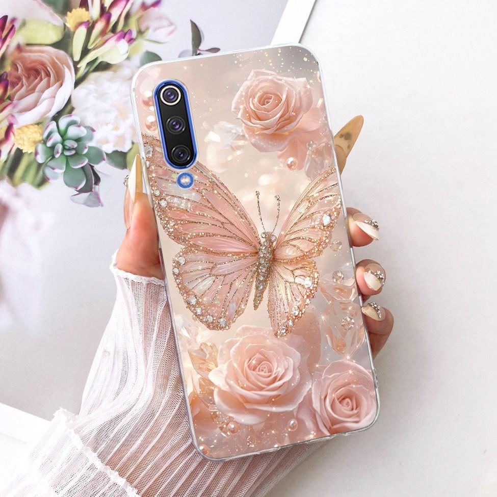 Transparent Cover For Xiaomi Mi 9 SE Case Cute Cat Luxury Fashion Butterfly Funny Painted Casing M1903F2G