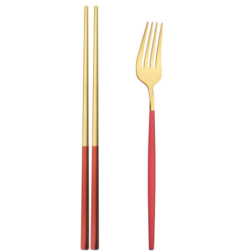 Black Stainless Steel Set Cutlery Dinner Fork Chopsticks Portable Dinnerware Set 2Pcs Silverware Western Kitchen Home Tableware