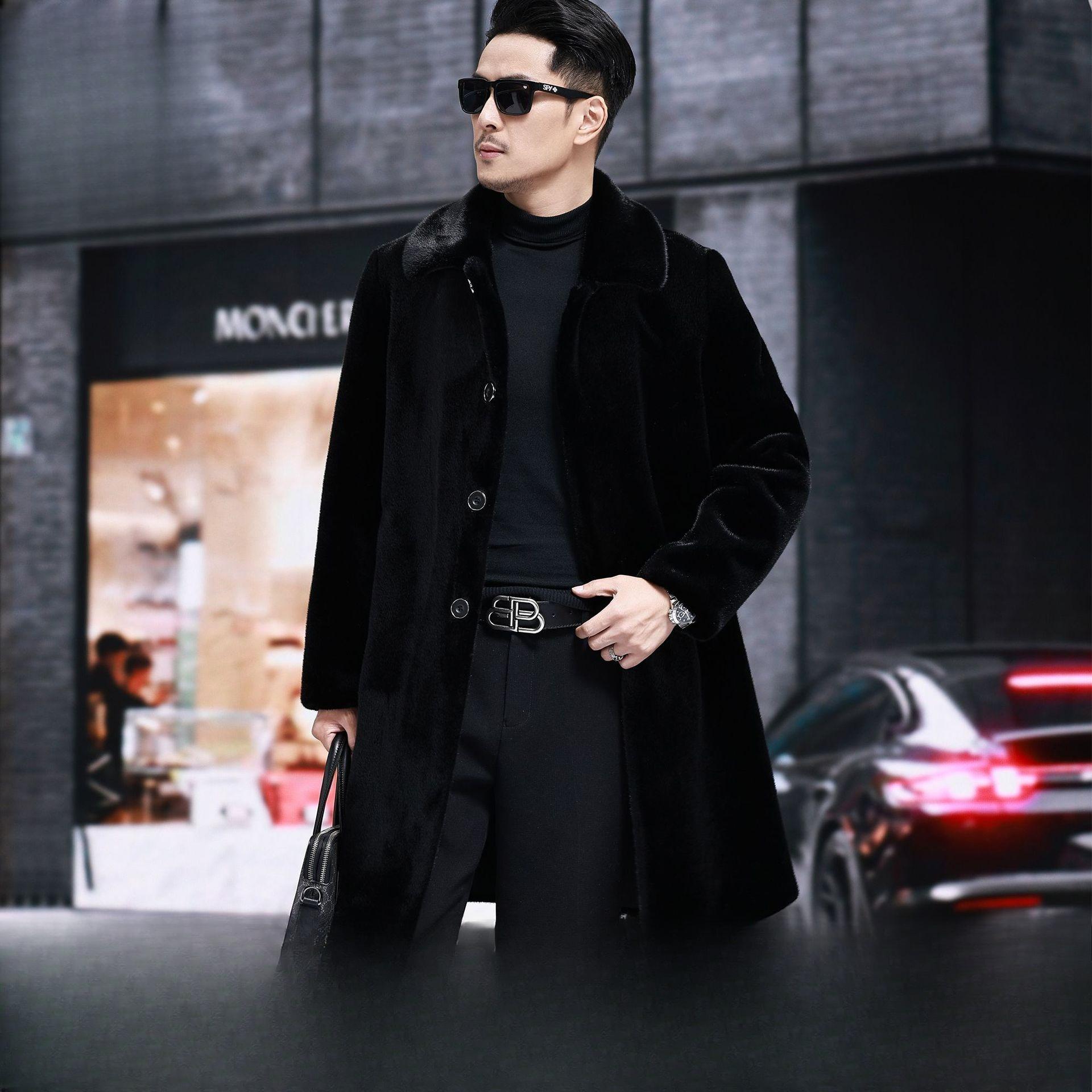 Зимнее мужское пальто из искусственного меха норки, длинное лацканами, норковое пальто для папы, утолщенное M