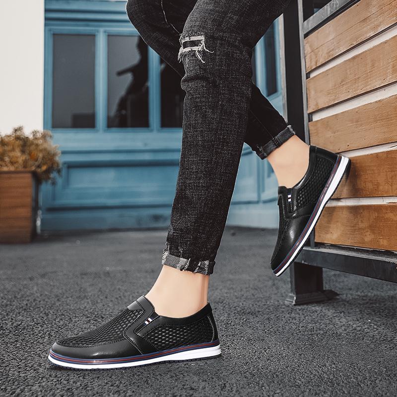 Fashion All-match Mens Sneakers Male Comfortable Slip-On Shoe New Arrival Men Casual Shoes Genuine Leather Male Hollow Out Driving Shoes