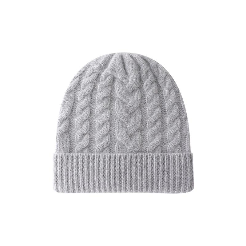 Cashmere Autumn and Winter New Style Women's High End Solid Color Twisted Pattern Thickened Warm Fashion Knitted Casual Cuffed Hat