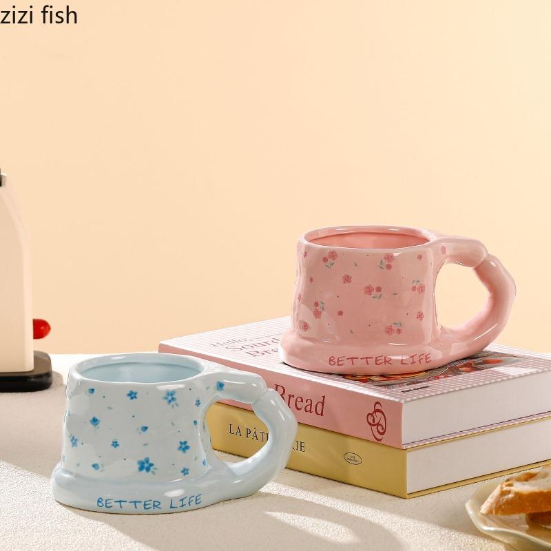Hand Held Ceramic Coffee Cup Girl's Water Cups Large Capacity Mug Breakfast Cup Milk Mug Afternoon Tea Cups Juice Mugs Tea Mugs
