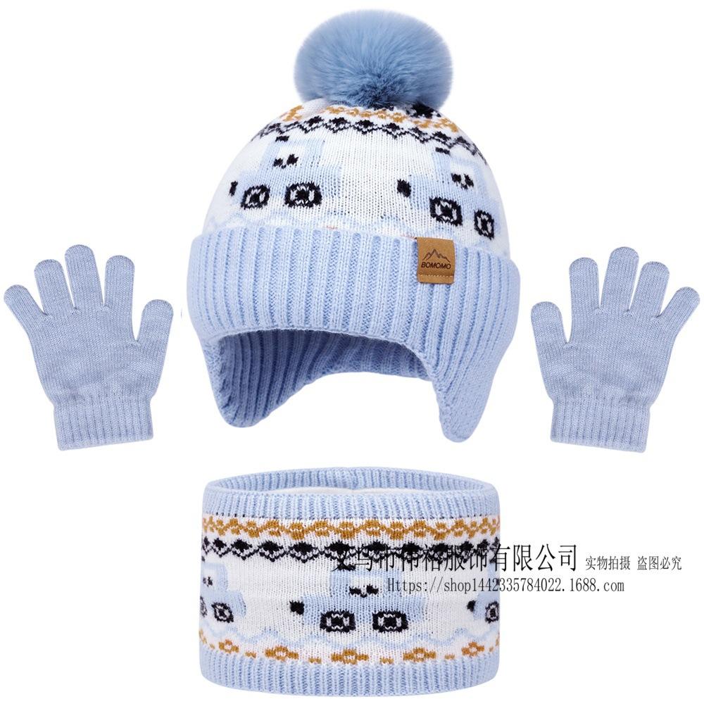 Dziecięcy Zimowy Ciepły Dzianinowy Zestaw Czapka z Pomponem Szalik Rękawiczki Zestaw 3 Szt. Lub Pojedyncza Czapka Beanie Wiatroodporna Ochrona Uszu Dla Chłopców Dziewczynek Zimna Pogoda Na Zewnątrz