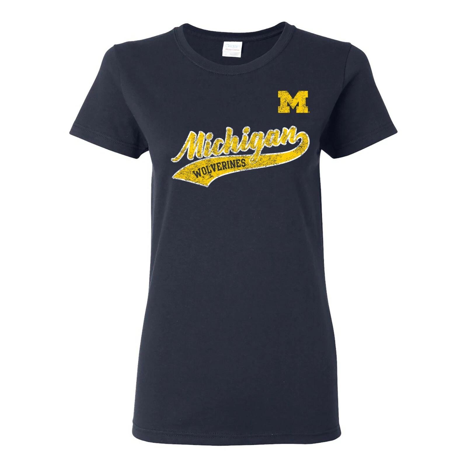 Michigan Wolverines Tail Script Womens T Shirt - Navy L