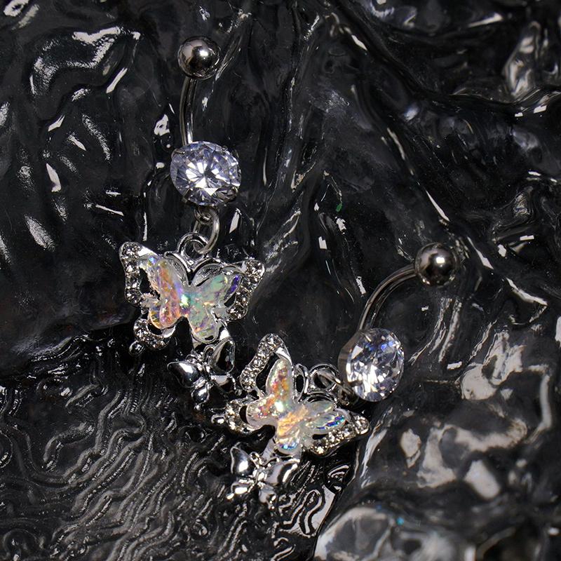 Inele de buric din oțel inoxidabil cu fluture colorate pentru femei Inele de piercing la buric cu zirconiu sexy Bijuterii pentru piercing pentru corp