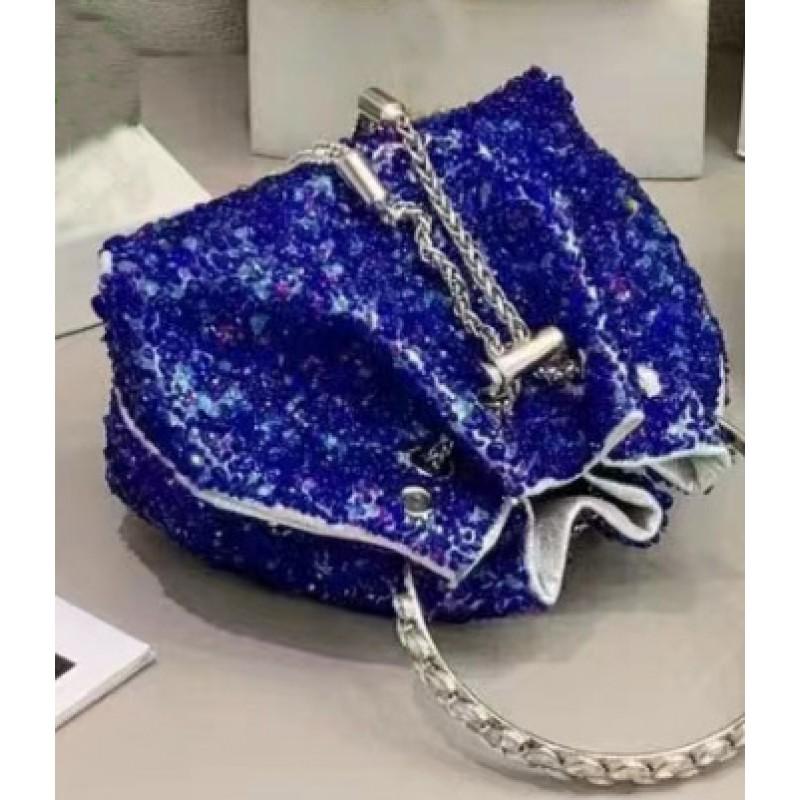 2026 Womens Crystal-Embellished Crossbody Bag Fringe Detail Small Square Shoulder No Top Handle