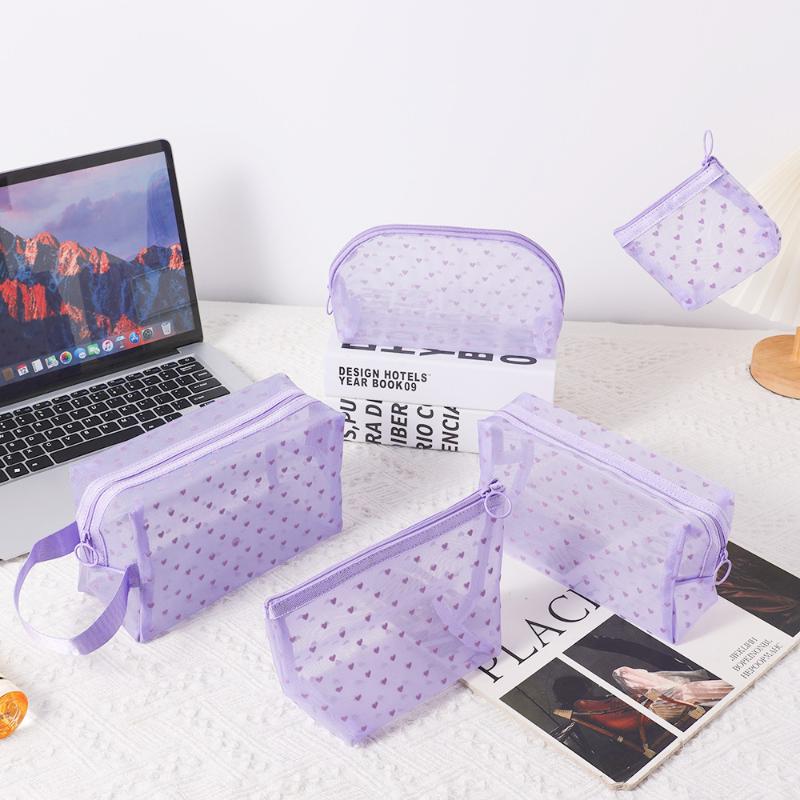 Heart Transparent Mesh Makeup Bag Multifunction Portable Women Cosmetic Storage Pouch Ladies Toiletry Lipstick Organizer Bags
